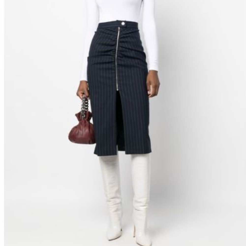 SANDRO Deluca Front Zip-Fastening Midi Skirt - Blue for Women NWOT size 4
